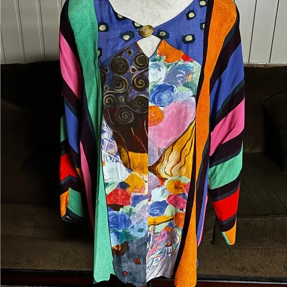 Carole Little ~ USA ~ Women’s Size 10 ~ Multi-Colors Striped & Polka Dots Blouse - Picture 5 of 12